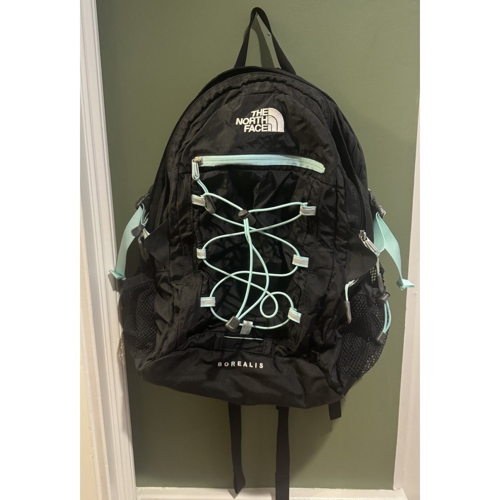The North Face Borealis Backpack Black Aqua Teal Trim Laptop Hiking Bag